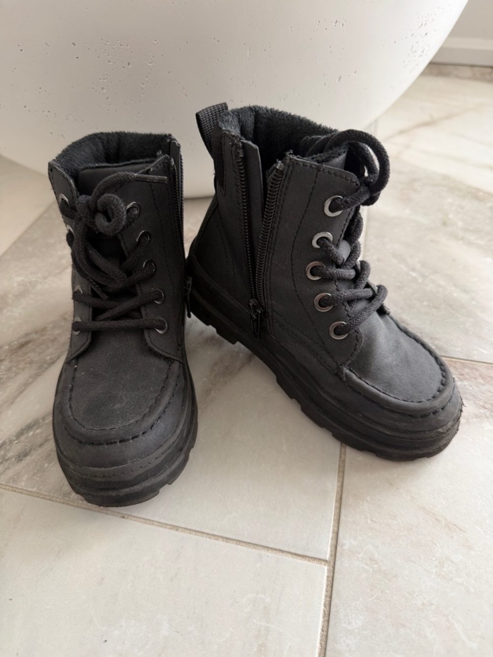 H&M Black Kids Lace-Up Zip Ankle Boots